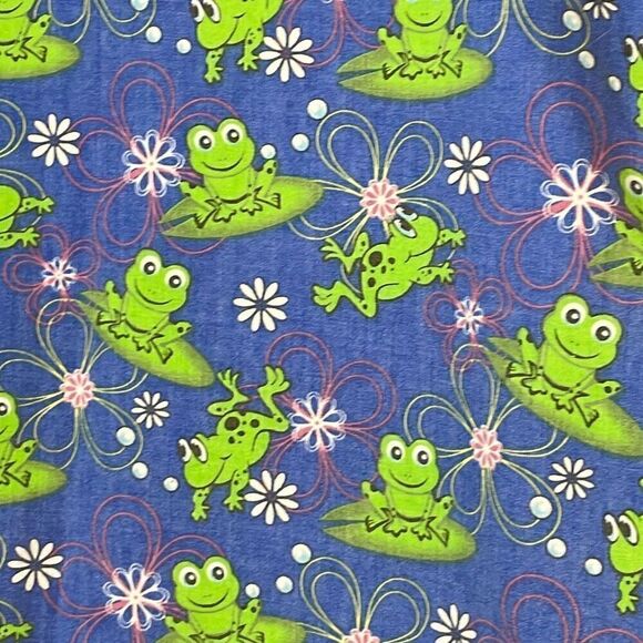 Absolute fun frog print V-neck scrubs two pockets poly cotton 1X - Picture 3 of 8